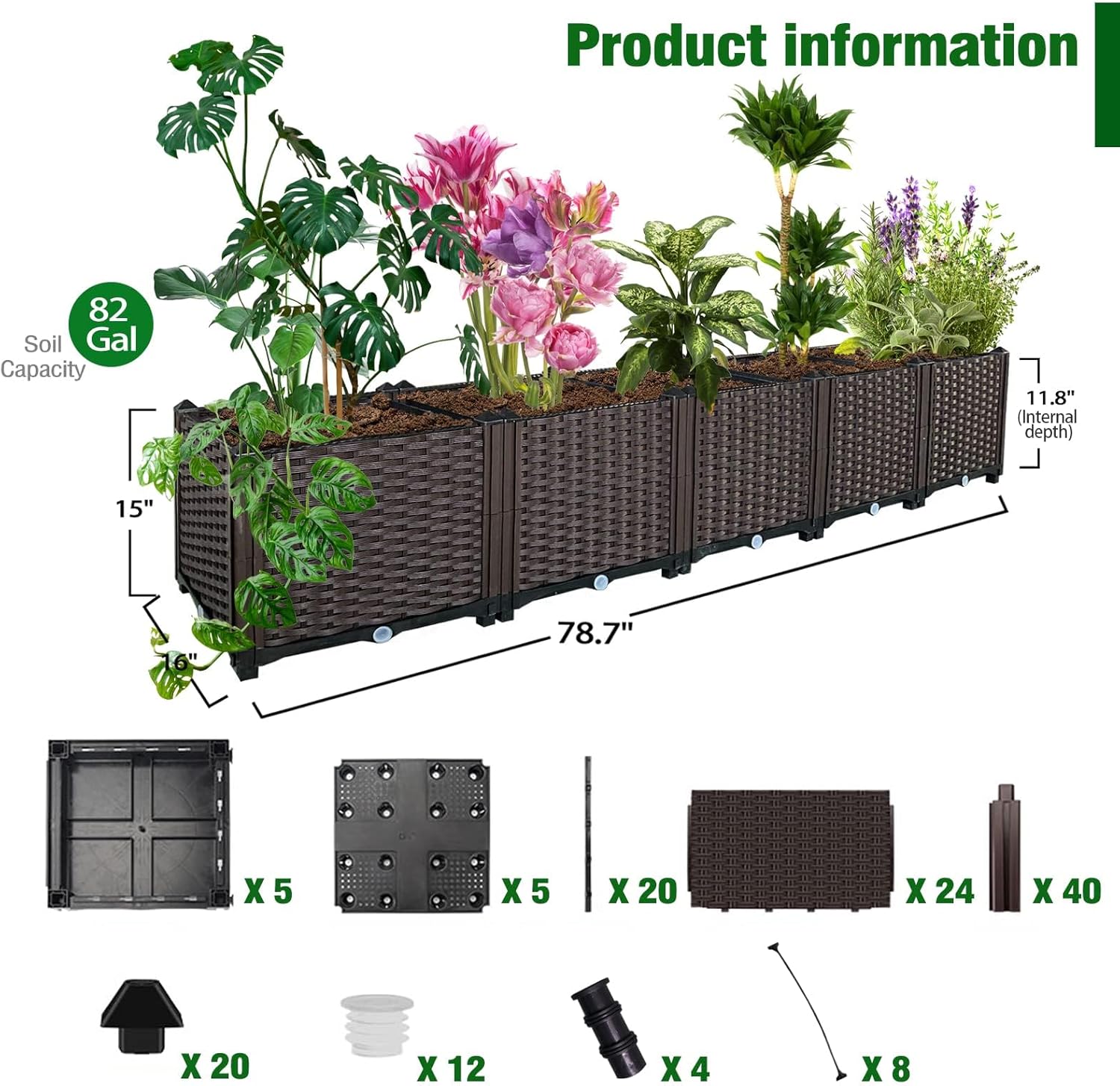 Vegetable Planter Box Large Planters for Outdoor Plants Garden Box with Drain Outlet for Flower/Herbs, Patio-Balcony-Backyard with Easy Assembly