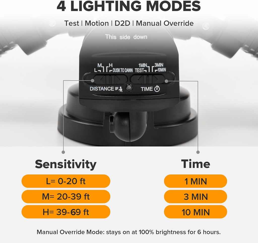 UME 49W LED Security Lights Motion Sensor Light Outdoor, 5000K Daylight, IP65 Waterproof, Dusk to Dawn, 3 Head Motion Detected Flood Light for Garage, Yard, Porch (Black)