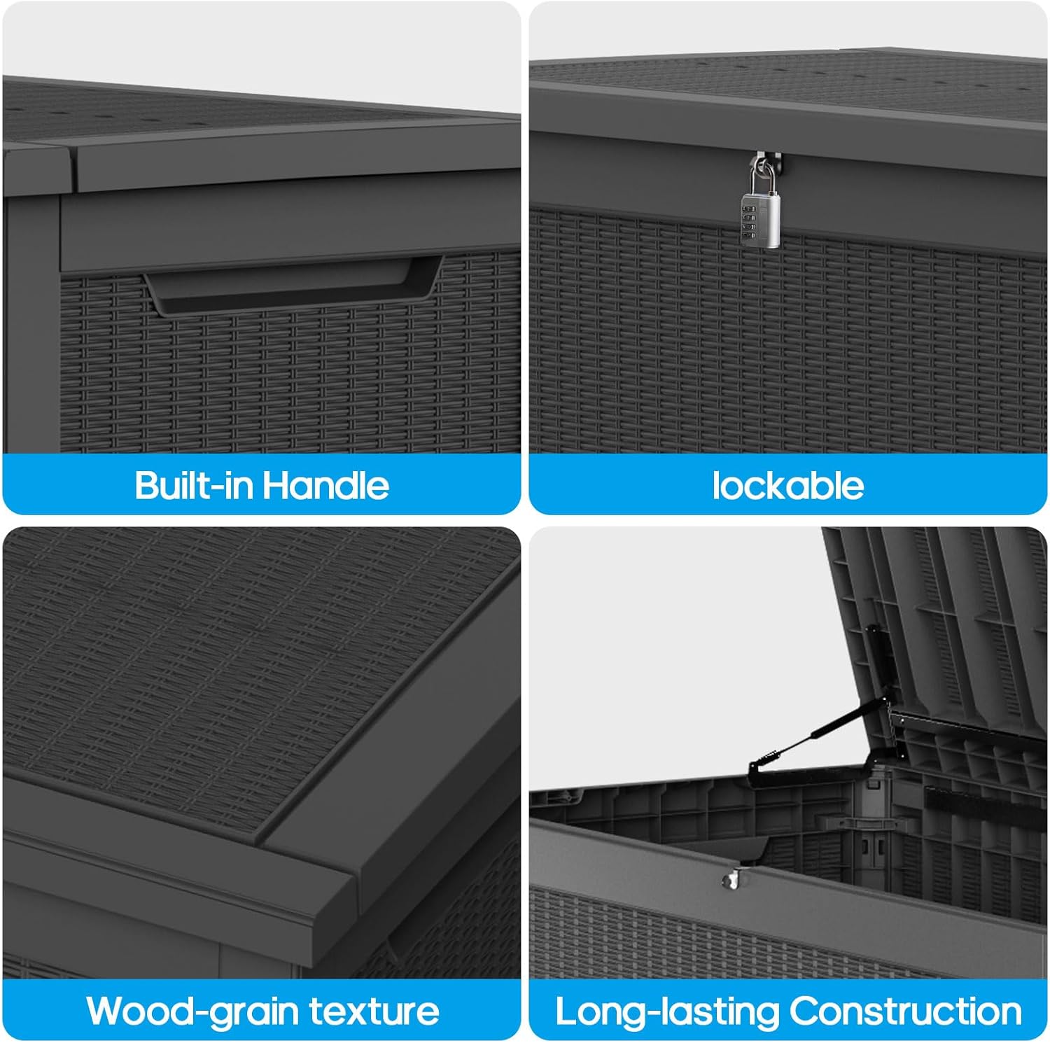 320 Gallon Waterproof Large Resin Deck Box Indoor/Outdoor Lockable Storage Container and Seating for Garden, Pool, and Patio (320 Gallon, Black)