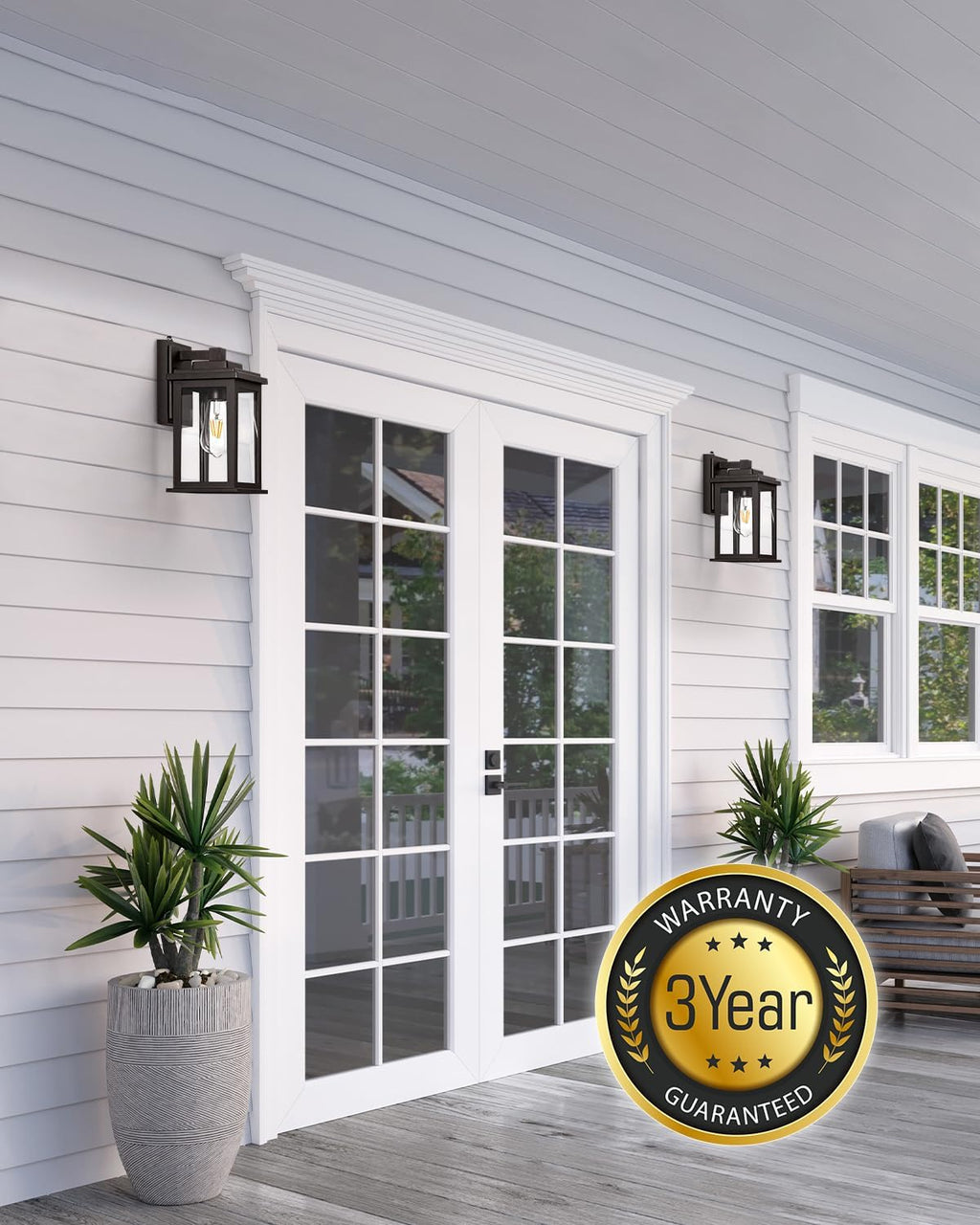 VIANIS Bronze Dusk to Dawn Outdoor Lighting, 2 Pack Outdoor Lights for House, Waterproof Porch Lights, Exterior Lighting Fixtures with Tempered Glass, for House,Garden, Garage,Hardwired, Non-Solar