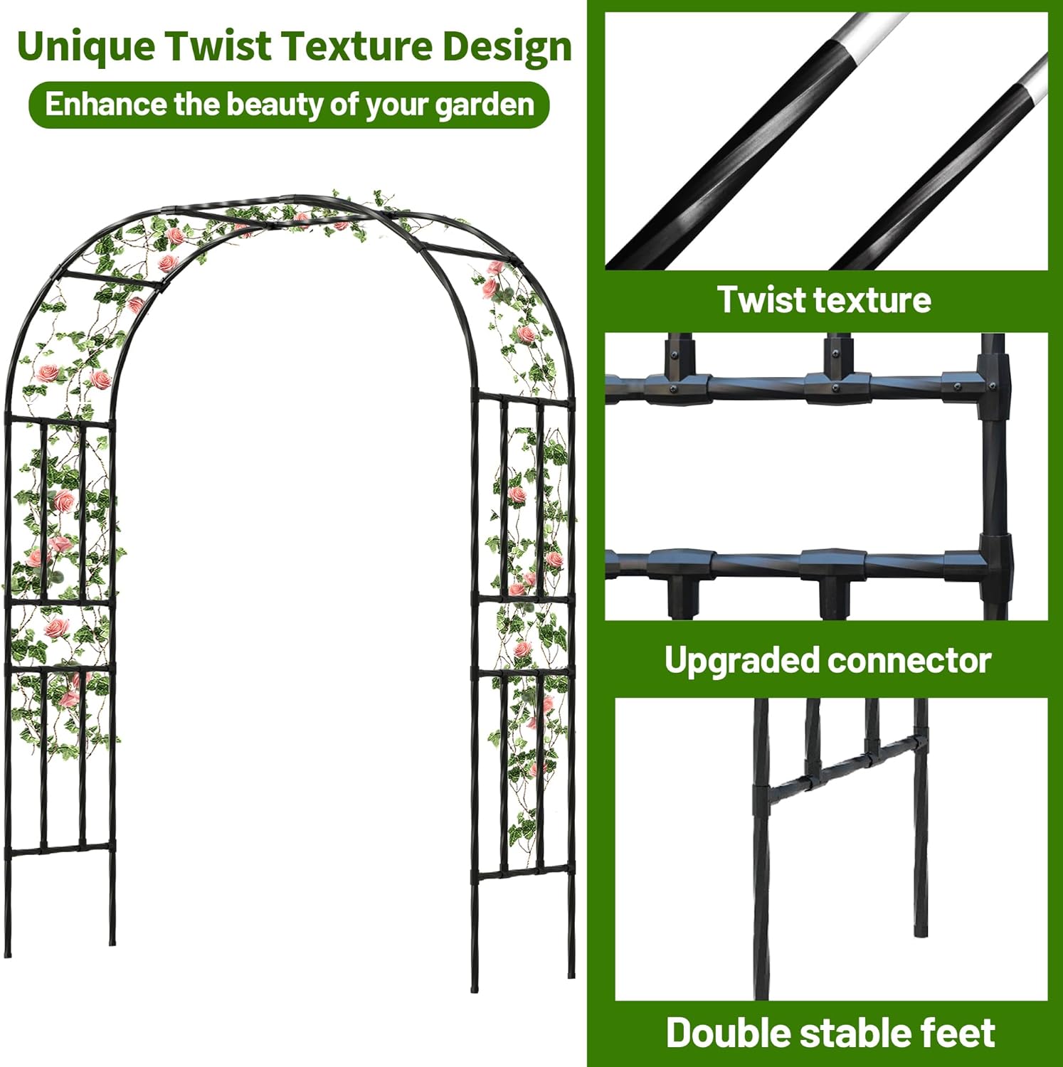 Twira Garden Arch Trellis, 7.9FT(240cm) Metal Garden Arbor Trellis for Climbing Plants Outdoor, Large Wedding Arch for Ceremony, Black Archway Trellises Decoration for Lawn, Patio, Backyard