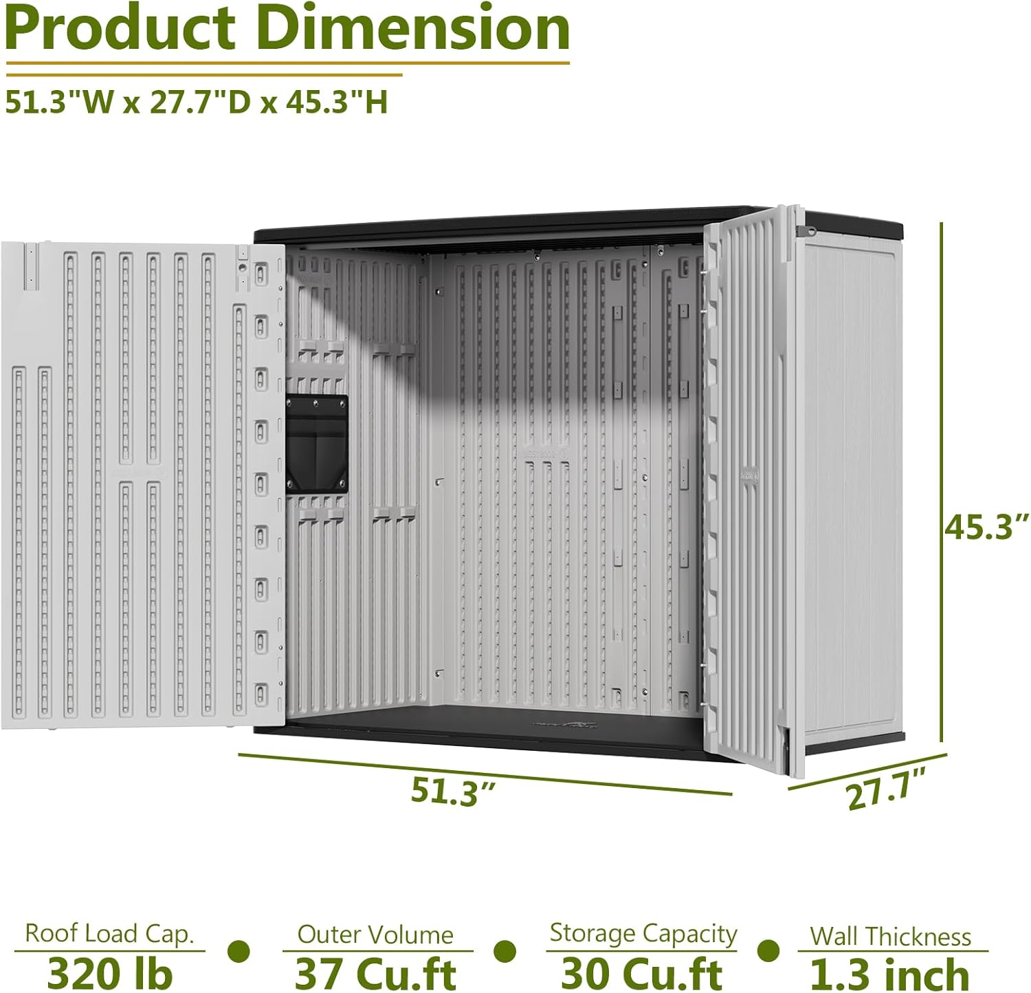 HOMSPARK 37 Cu.Ft Outdoor Storage Shed Weather Resistant, Multi Functional | Double-Wall Resin Storage Sheds & Outdoor Storage Box Waterproof for Backyard Garden Patio Lawn (Light-Grey)