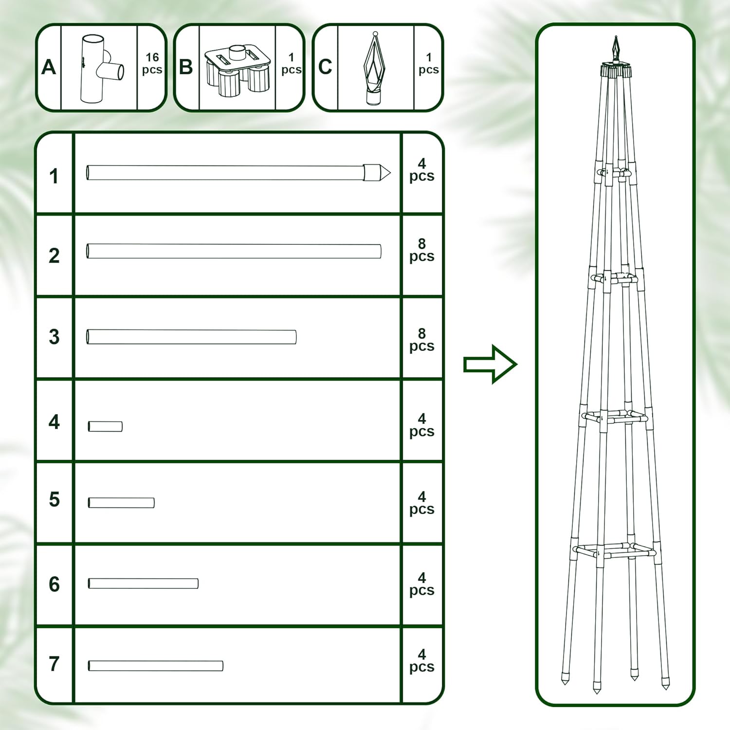 6FT Obelisk Trellis for Climbing Plants Outdoor, 16mm Rust-Proof Extra Thickened Plastic-Coated Metal Pipes, Indoor Climbing Support for Potted Plants, Vines, Flowers Stands,Green