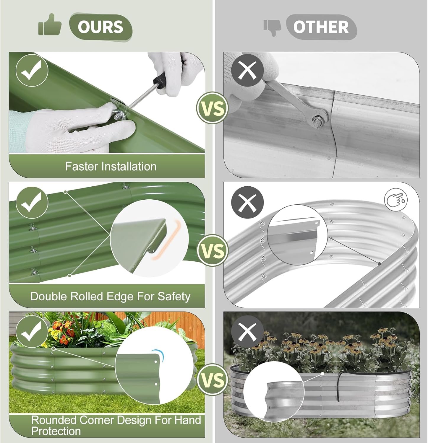 Galvanized Raised Garden Bed Outdoor- 2 Pcs Raised Beds for Gardening| Metal Planter Box, Steel Raised Garden Bed Kit with Gloves for Vegetables, Flower, Herbs (4x2x1FT, Green)