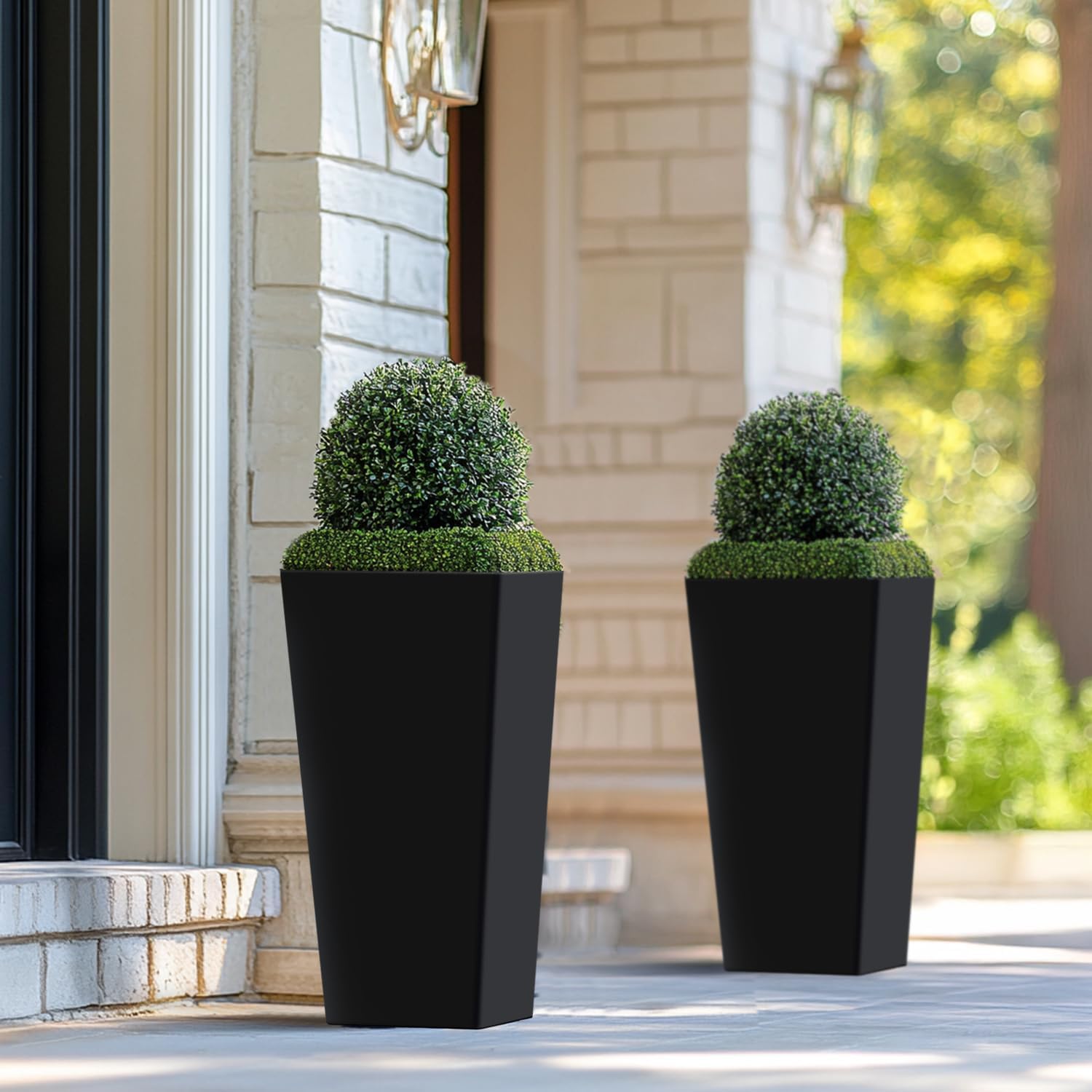 Taper Outdoor Planter, Indoor Resin Plant Pots, 2-Pack (28 inch, Black)