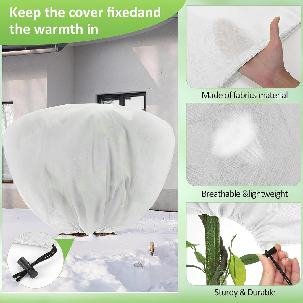 12 Pcs Winter Plant Covers Freeze Protection 39.4x23.6 Inch Horizontal Shrub Tree Rose Plant Protection Bags Frost Blanket with Drawstring for Fall Winter Outdoor Garden Planting (White)