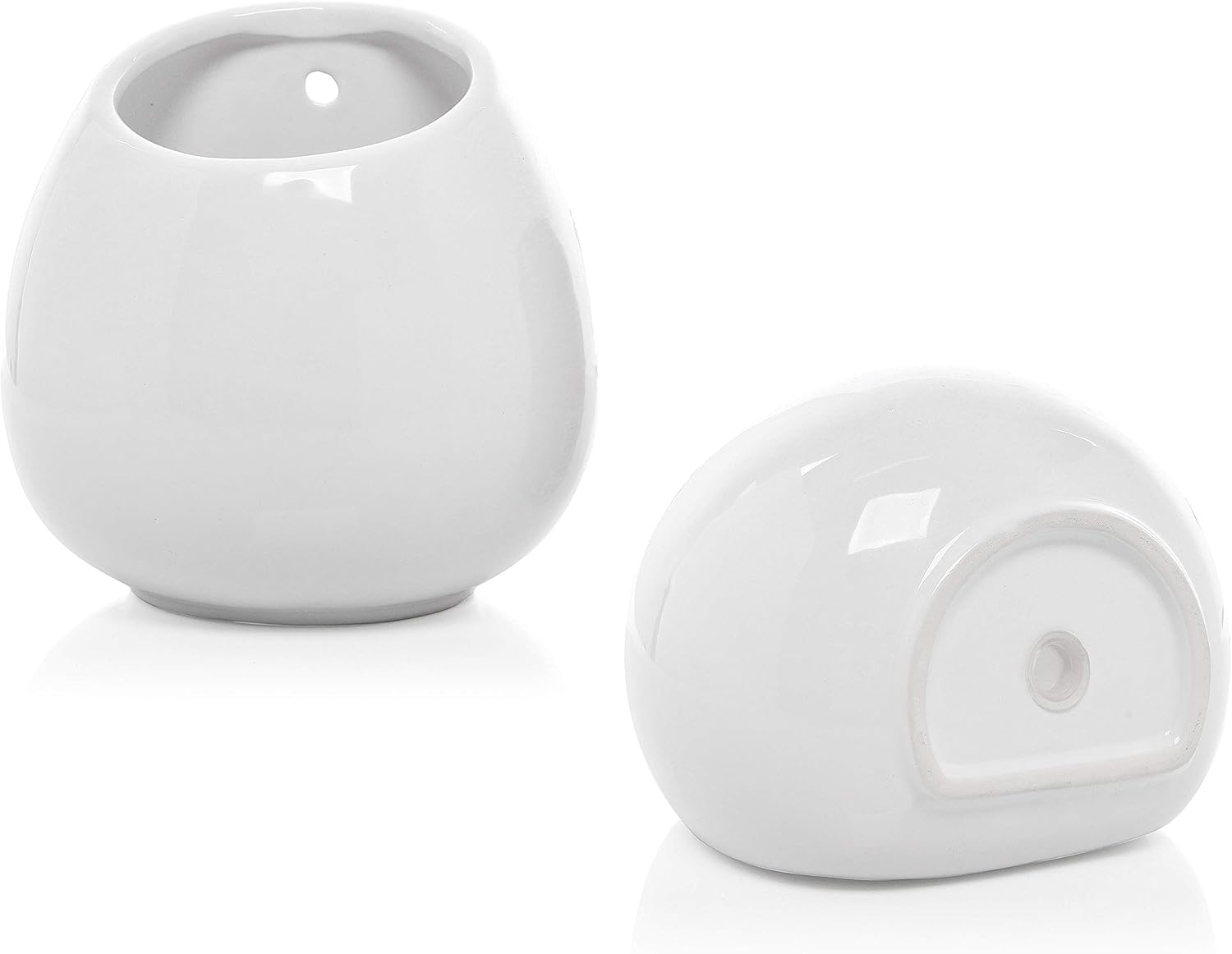 MyGift 6-inch White Ceramic Wall Planter Vase - Hanging or Desktop Succulent Plant String of Pearls Cactus Indoor Pots, Set of 2