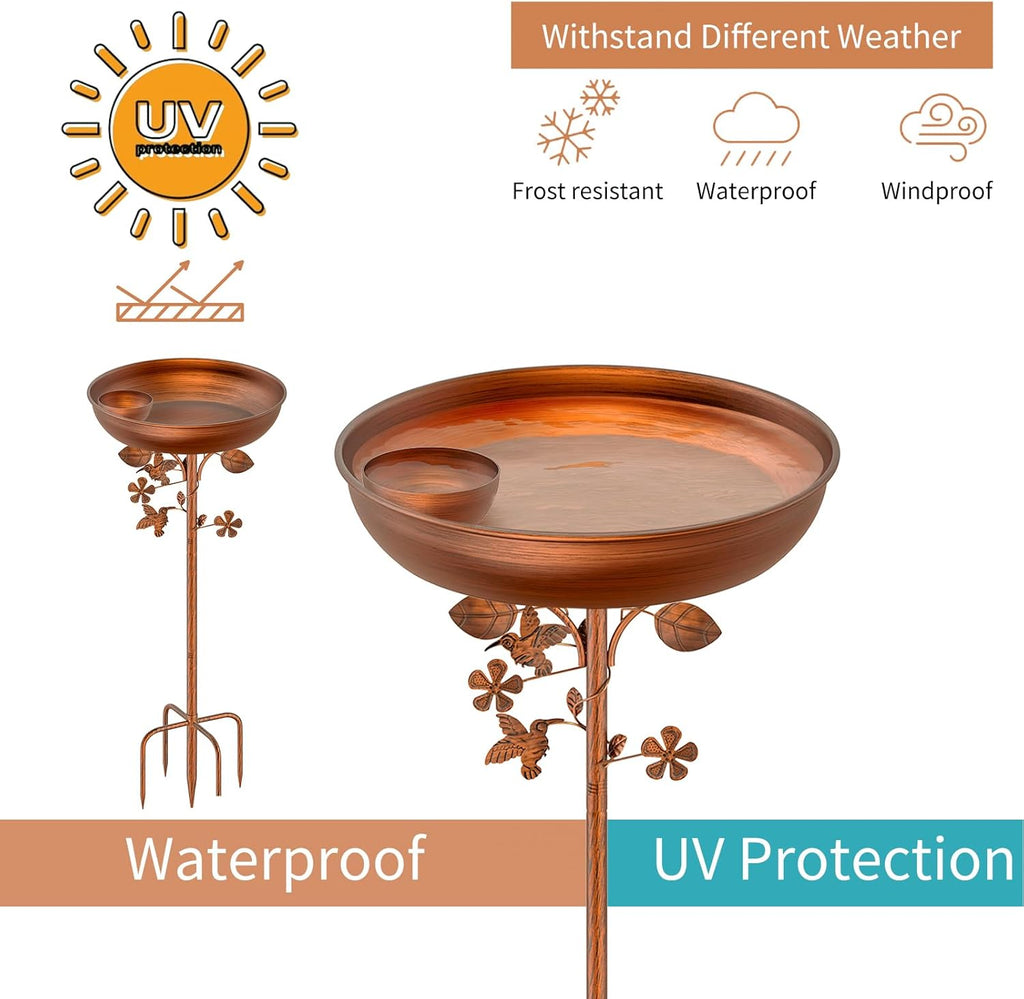 Metal Bird Bath for Outdoors Garden Birdbath Bowl, 39.6" Height Bird Feeders for Outside with 5 Prongs Base Stake, Standing Birdfeeders for Yard Lawn Decor (B)