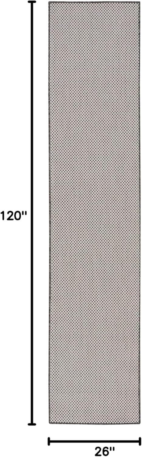 Nourison Home Courtyard 10' Runner Ivory Charcoal Fabric Modern Area Rug (10' Runner)