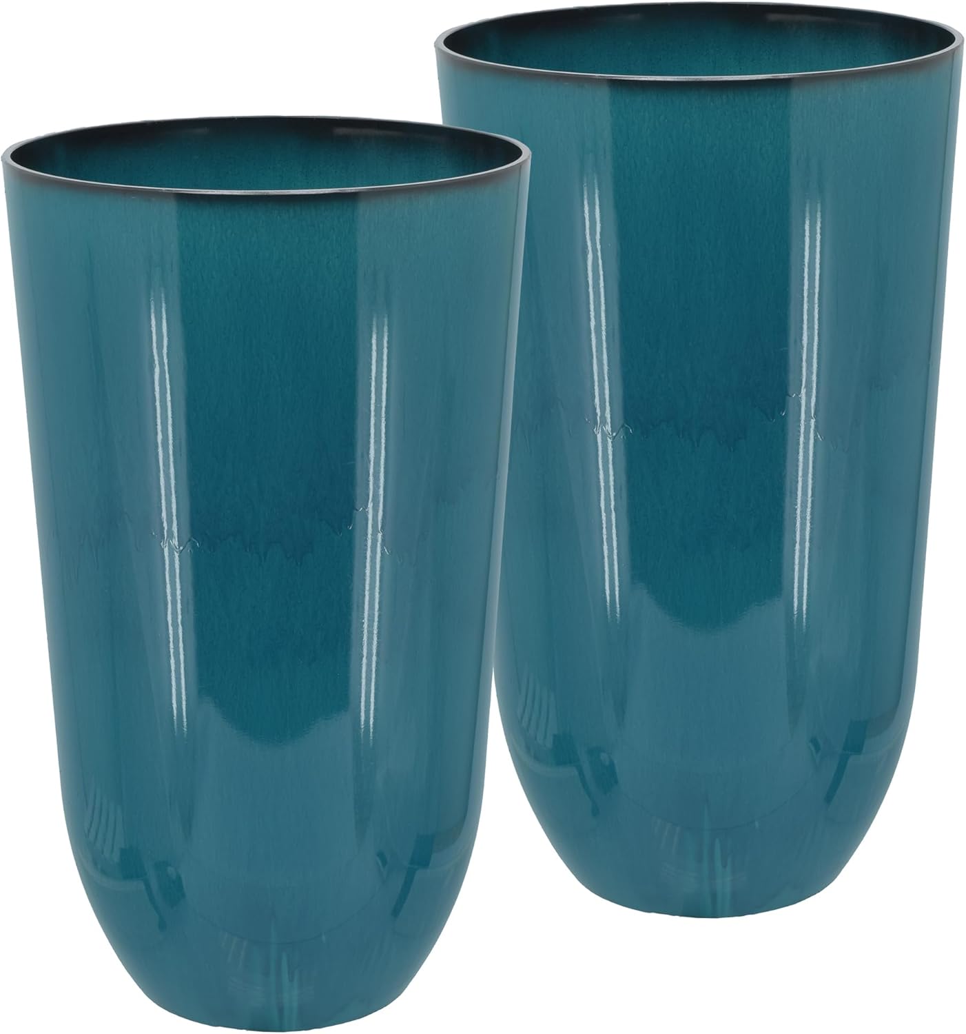 25.5-inch Tall Set of 2 Teal Large Plastic Planter Pots with Drainage Plug for Indoor or Outdoor Use, Decorative Lightweight Garden Flower Pot for Porch, Patio, Deck