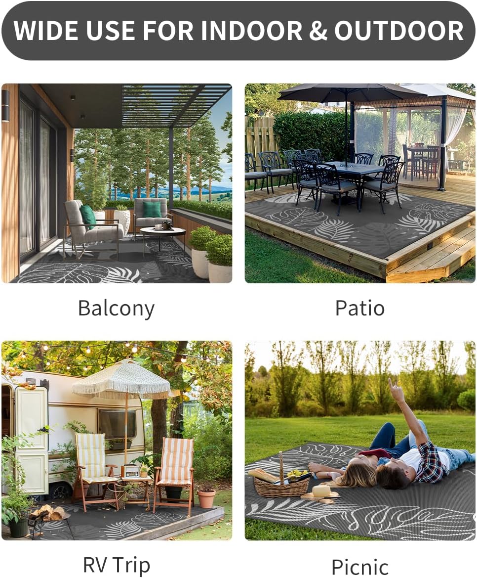 COCOER Tropical Outdoor Rug 9x12 Reversible-Waterproof Patio Rug-Quick Dry Outdoor Carpet-Outdoor Area Rugs Indoor Outdoor Rugs-Outside Rug Patio Decor for Porch Deck Balcony Backyard