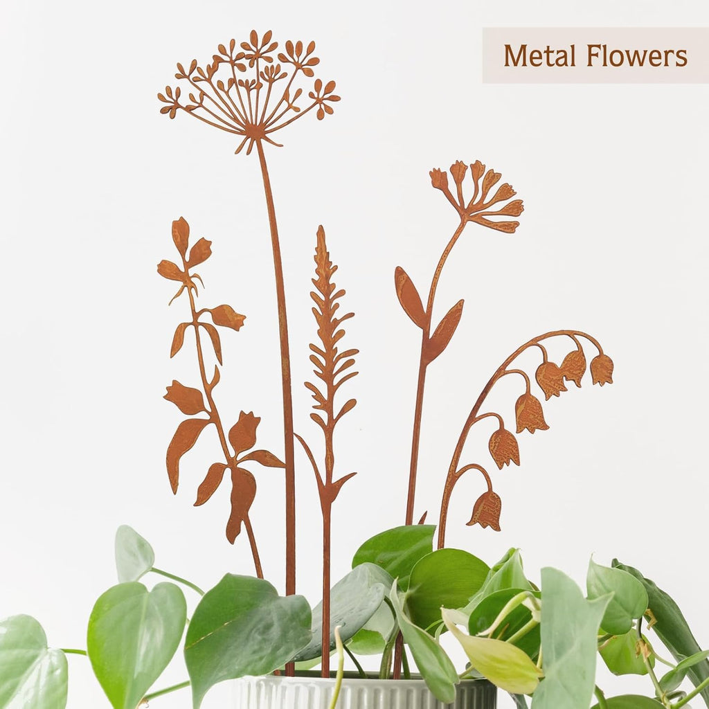 Metal Flowers for Outside,Decorative Garden Stakes,Flower Bed Decor Plant Stakes,Metal Art for Outside,Yard Art Outdoor for Lawn Yard, Walkway and Flower Garden