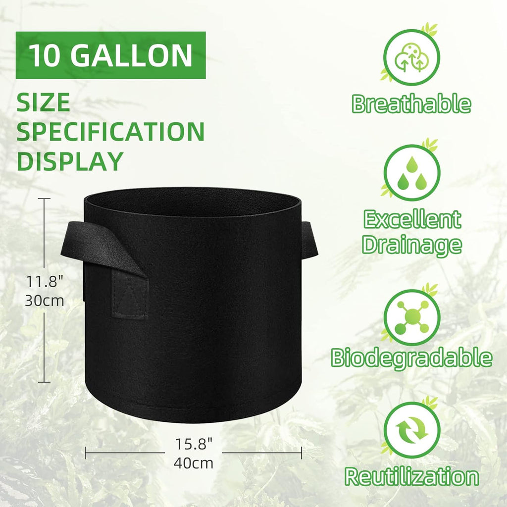 200-Pack 10 Gallon Fabric Grow Bags, Heavy Duty Thickened Nonwoven Plant Grow Bags Aeration Fabric Pots with Handles for Plants