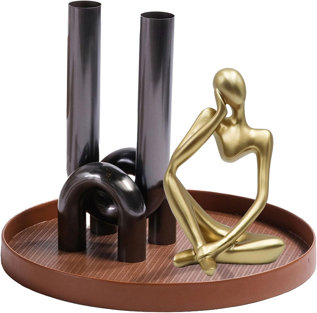 Thinker Statues and Sculptures, Resin Thinker Statue Ornaments, Abstract Style Sculptures, Housewarming Gifts, Housewarming Decorations, Living Room Dining Desk Decorations(Gold Right, Large)