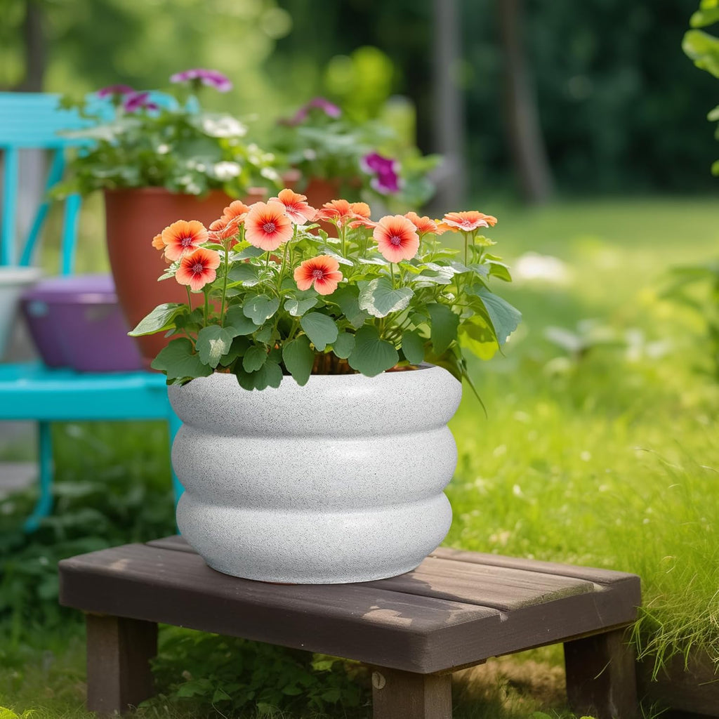 SQOWL Ceramic Planter Pot - 10 Inch Plant Pot with Drainage Hole Large Planter for Indoor Plants Outdoor Flower Pot Decorative Plant Pot for Garden Bathroom Decor White