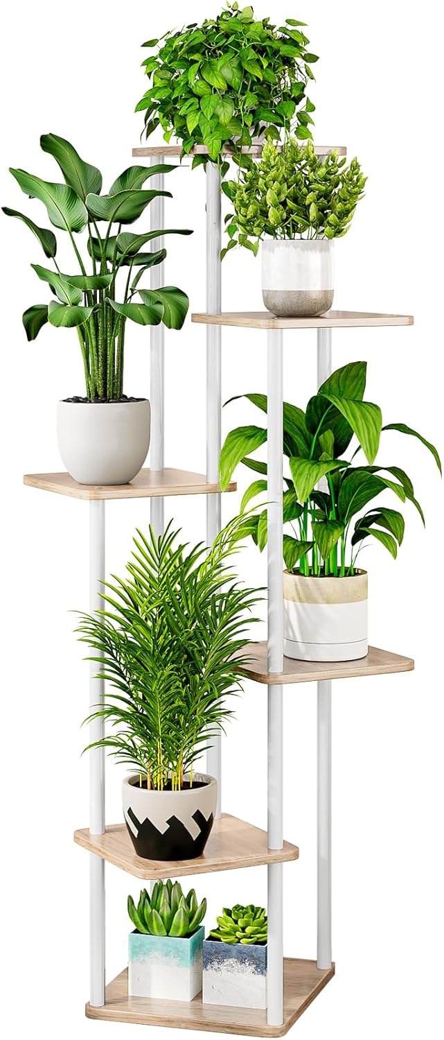 AZERPIAN Plant Stand 6 Tier Indoor Metal Flower Shelf for Multiple Plants Corner Tall Flower Holders for Patio Garden Living Room Balcony Bedroom, White
