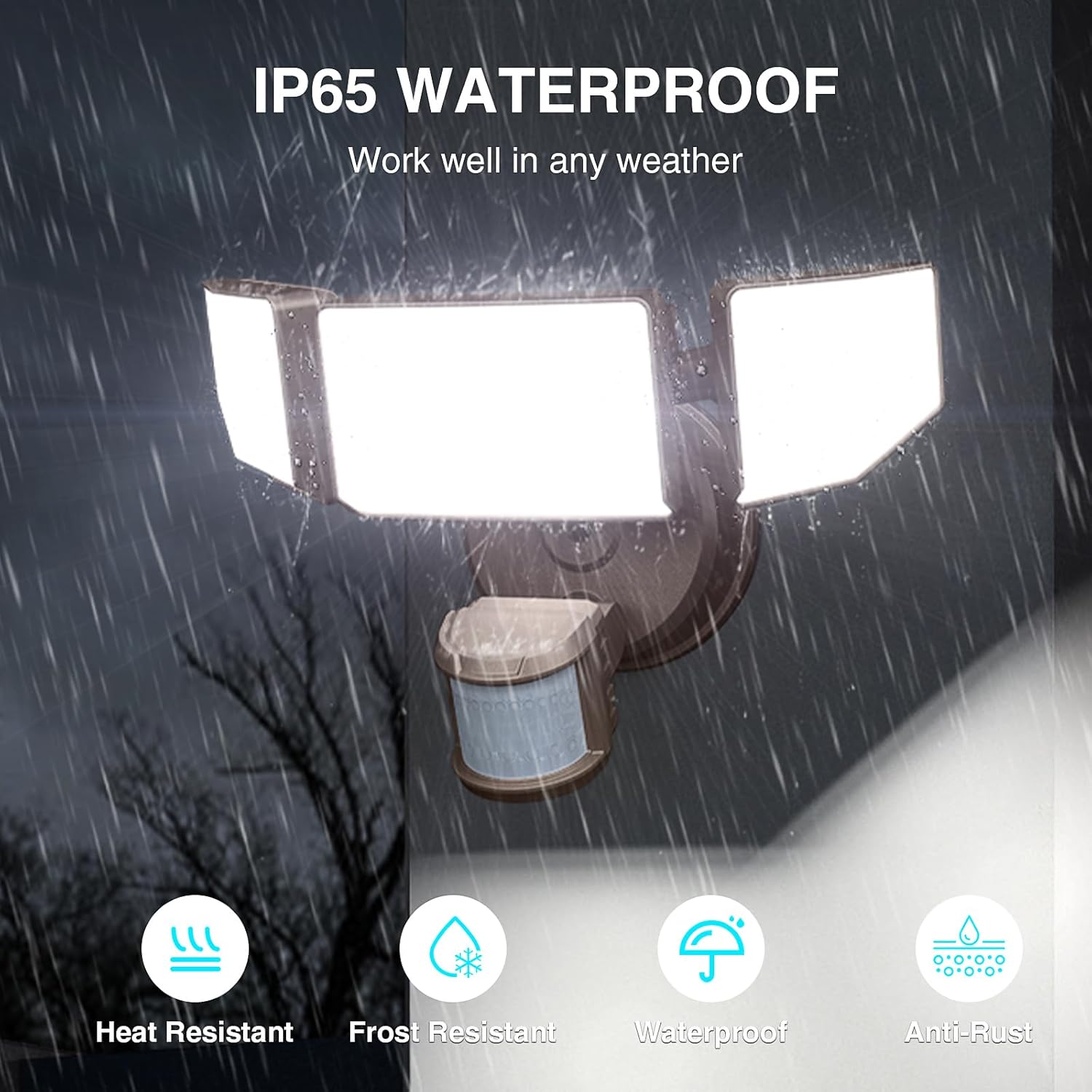 85W LED Security Lights Motion Sensor Light Outdoor, 8500LM Dusk to Dawn, IP65 Waterproof, 6500K, 3 Head Motion Detected Flood Light, Floodlight for Outside, Garage, Yard, Porch (Brown)