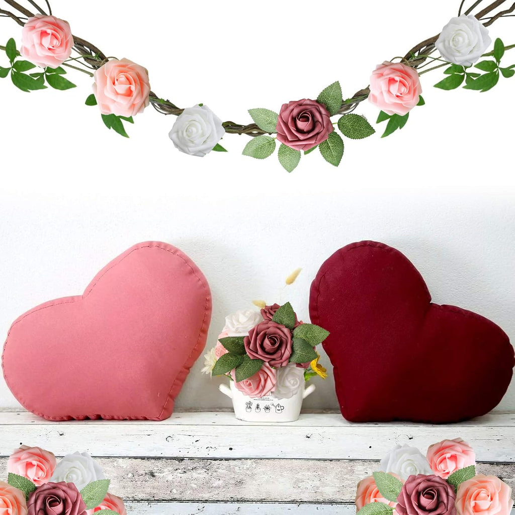 AmyHomie Artificial Flower Shades of Rose 25pcs Real Looking Fake Roses w/Stem for DIY Wedding Bouquets Centerpieces Arrangements Party Baby Shower Home Decorations