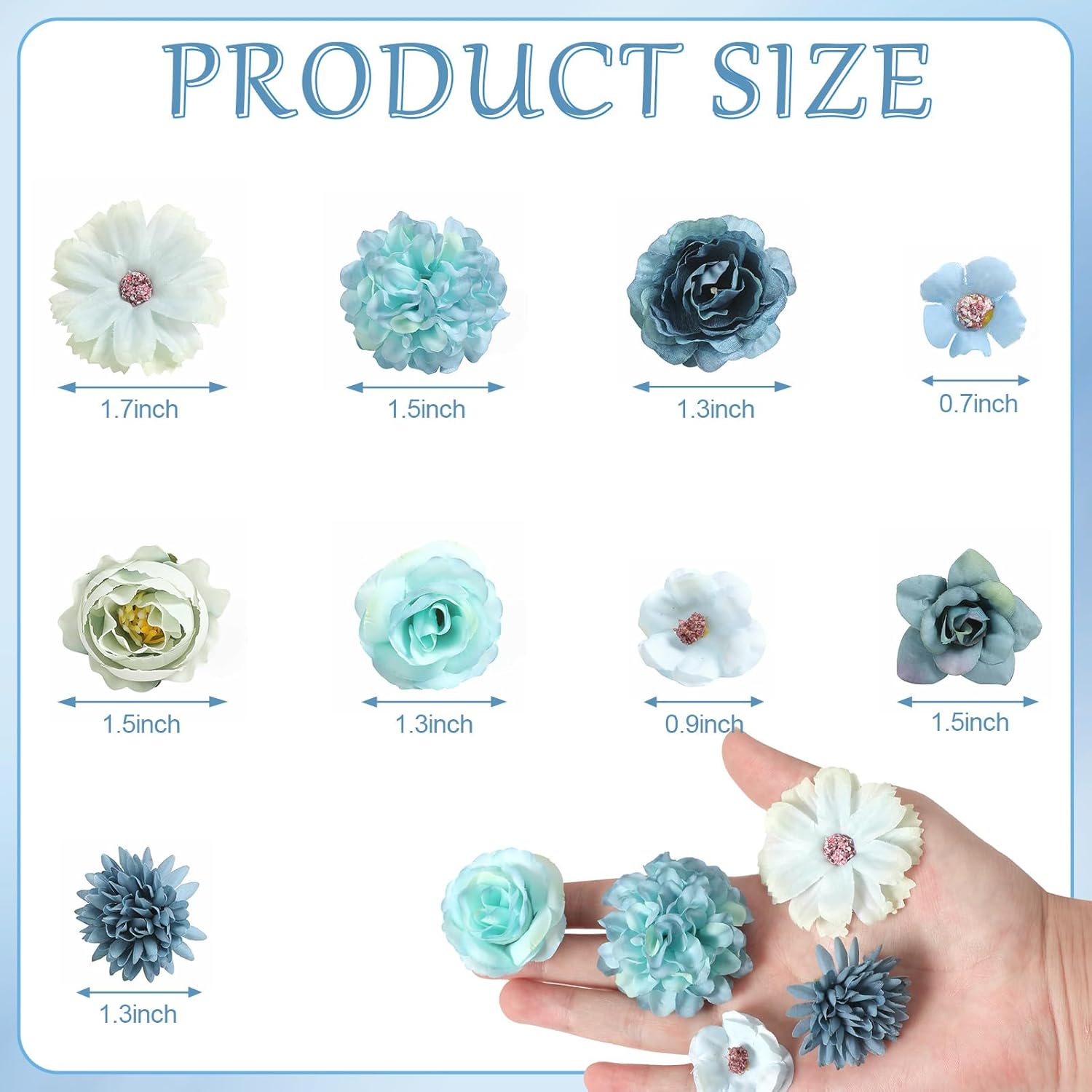 Faux Flower Heads Mini Blue Artificial Flower Heads Fake Peony Daisy Rose Flowers Multicolor Small Silk Daisy Flower Heads for Craft Garland Wedding Party DIY Home Decoration,2-4 cm