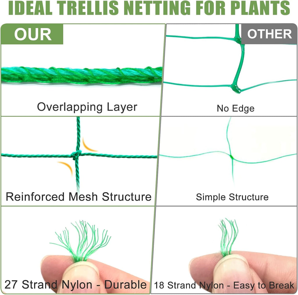 Trellis Netting, Garden Trellis Netting for Climbing Plants, 16.5x6.6Ft Plant Netting for Cucumber, Tomato, 27 Strands Nylon & 4x4 Inch Mesh, Grow Net for Vines, Fruits, Vegetables, Grapes, Beans,Peas