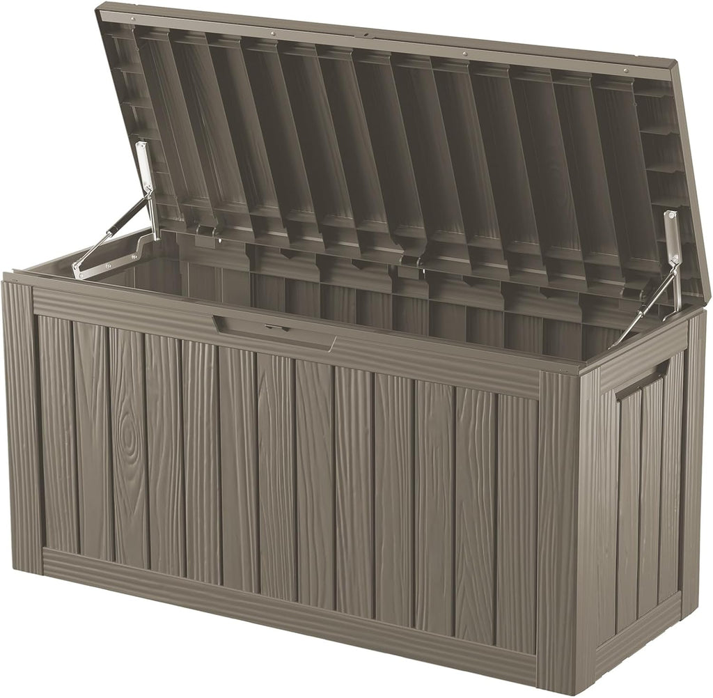 80 Gallon Outdoor Storage Box Waterproof Lockable Resin Deck Box Large, Patio Storage Bin for Pool Accessories Cushion Furniture, Garden Tools, UV-Resistant Outside Delivery Grey