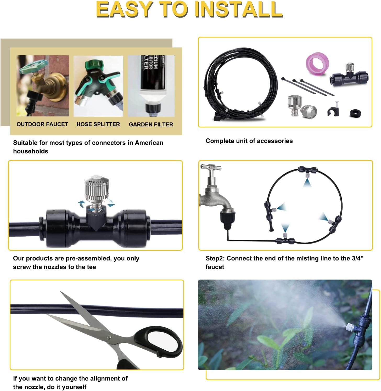 Fogland Misting System: Outdoor Cooling System 32.8FT Misting Cooling System with 10pcs 0.016" Orifice Thread Stainless Steel Mister Nozzle for Patio