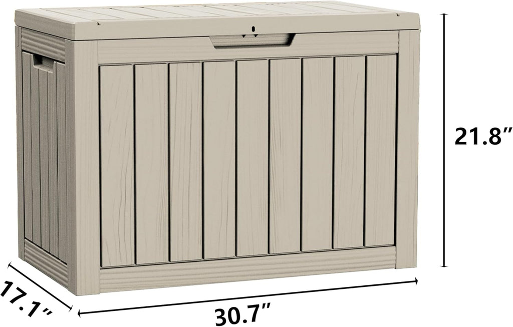 45 Gallon Patio Storage Box - Waterproof Deck Box for Outdoor Toys, Space-Saving Resin Chest with Lock for Cushions & Pool Gear, UV-Resistant, Ash Grey