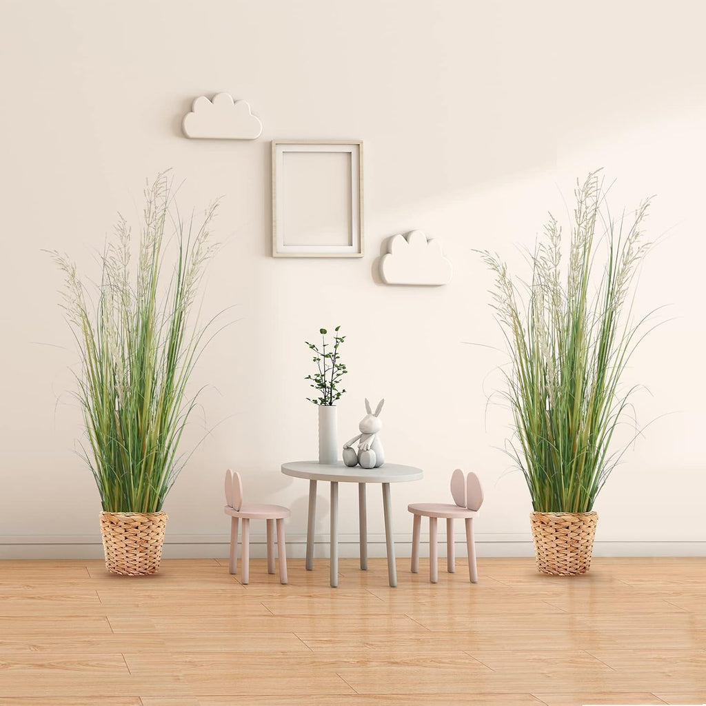 Artificial Plant, 47in Tall, 2pk Grass, Faux House Plant in Pot, Indoor Decorative Flowers & Plants, Housewarming Gift