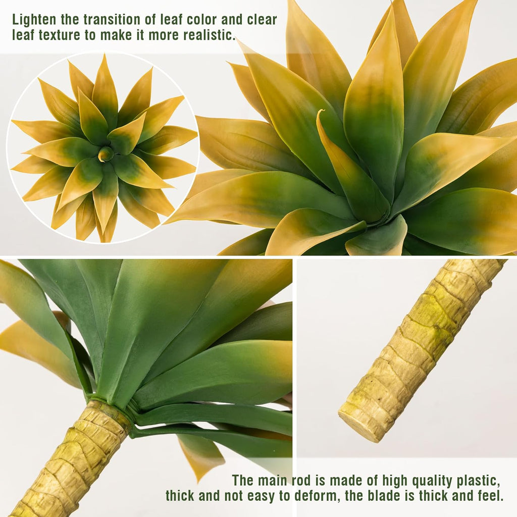 Artificial Agave Plants,Large UV Resistant Fake Agave Planters for Indoor and Outdoor Decorating Tropical Plant Succulents Greenery Indoor Decor (2Pack,18" Yellow)