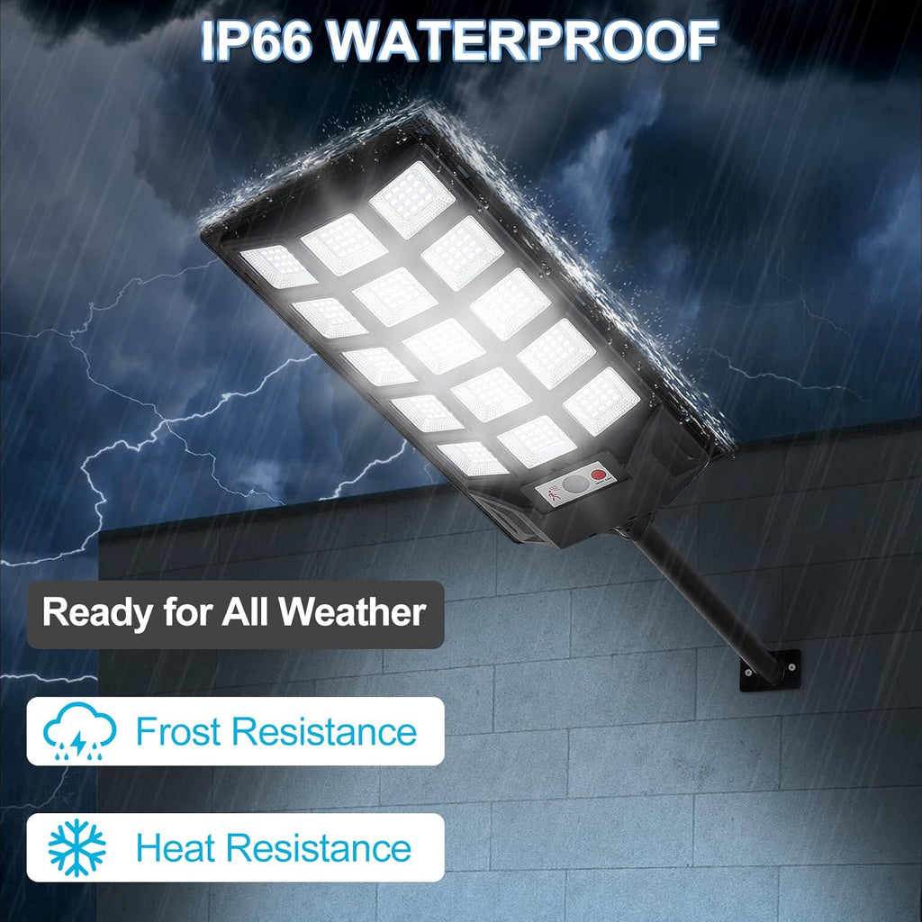 Solar Lights Outdoor,IP66 Waterproof Solar Street Lights with Motion Sensor & Remote,6500K Dusk to Dawn Street Lamps for Parking Lot/Yard/Garden