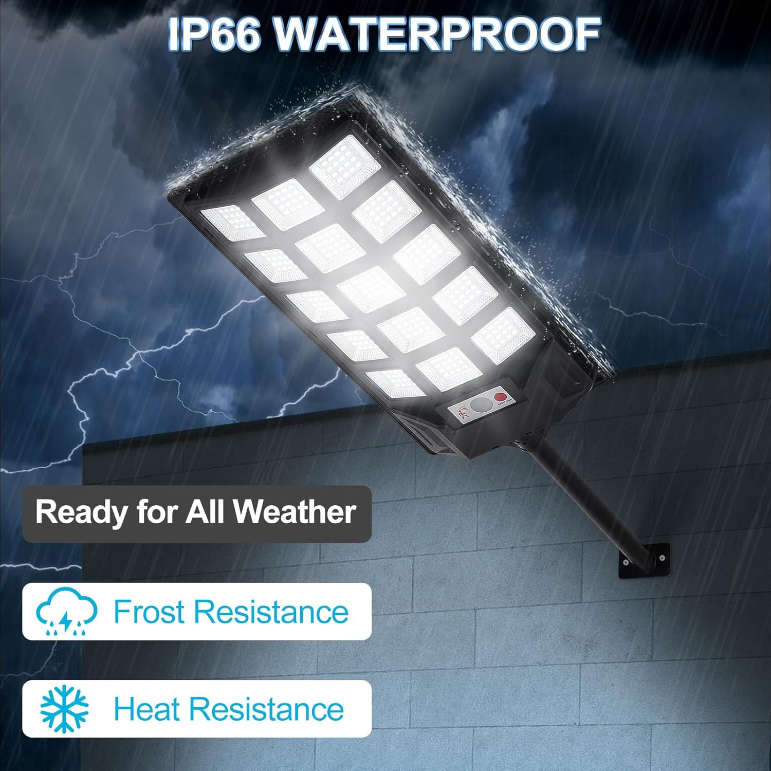 Solar Lights Outdoor,IP66 Waterproof Solar Street Lights with Motion Sensor & Remote,6500K Dusk to Dawn Flood Light for Parking Lot/Yard/Garden (4 Pack)