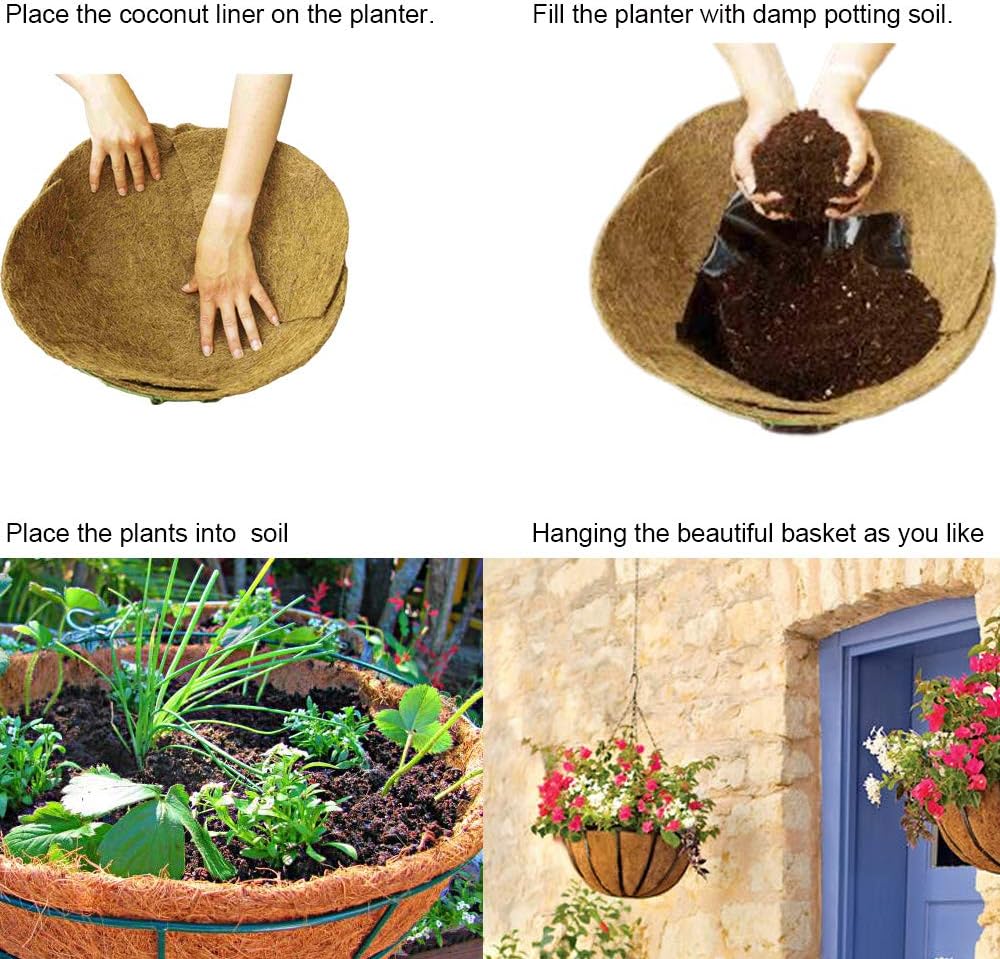 Coco Liners for Planters 14 Inch 4PCS Circle Replacement Plant Basket Liners Coco Fiber Liner for Hanging Basket