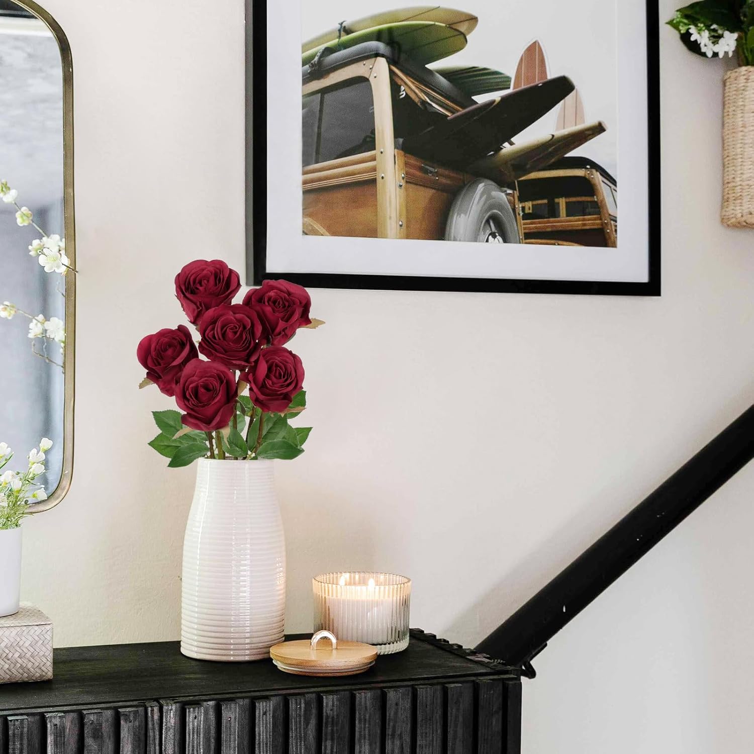 Briful Roses Artificial Flowers– 6PCS 18.9" Burgundy Rose Silk Flowers with Long Stems Realistic Fake Rose Bouquet for DIY Wedding Arrangements Table Vase Centerpieces Home Event Decor