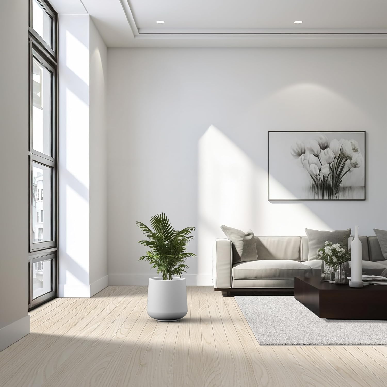 Kante 15.3-Inch Dia Round Concrete Planter, Large Plant Pot with Drainage Hole and Rubber Plug for Indoor Outdoor Use – Home, Garden, or Patio, Pure White