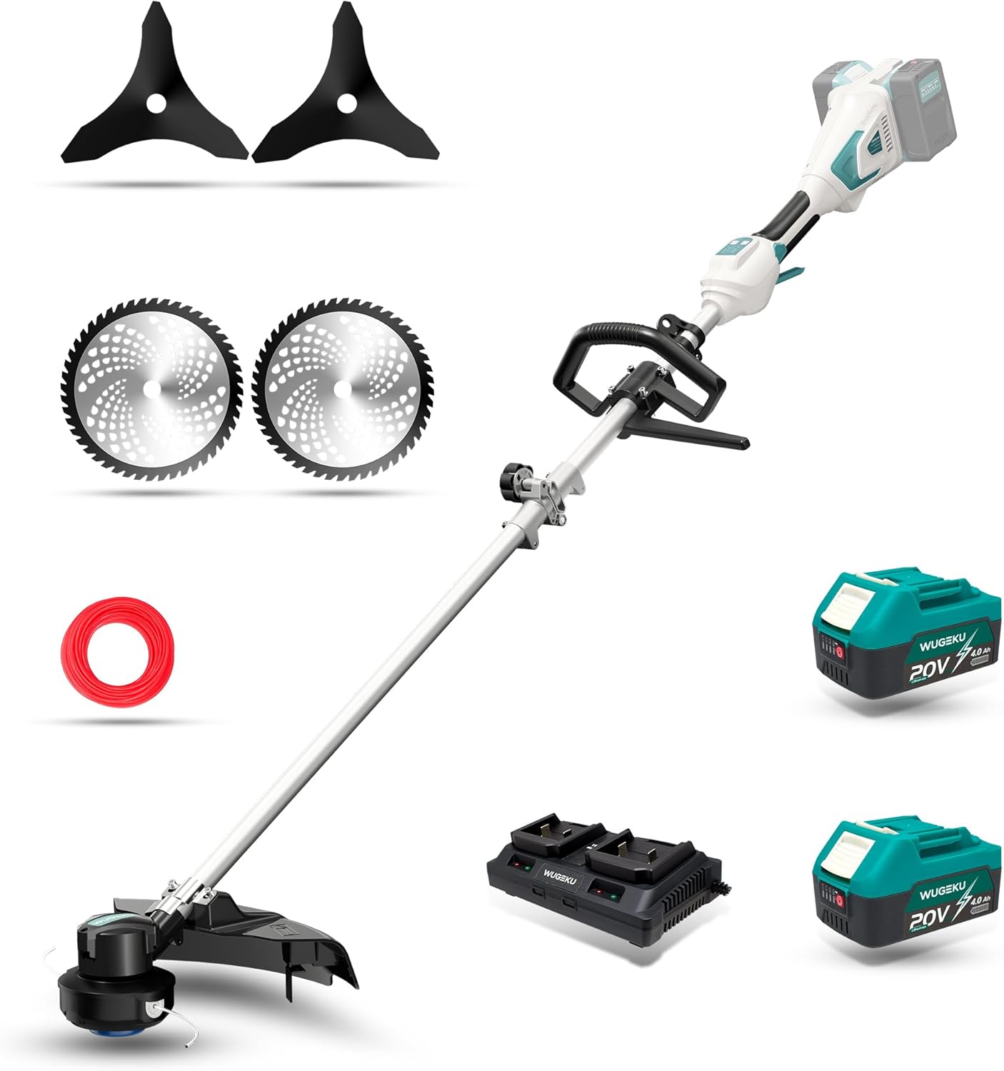 40V String Trimmer Cordless 14" Electric Weed Wacker (4.0 Ah Batteries*2 & Charger Included)