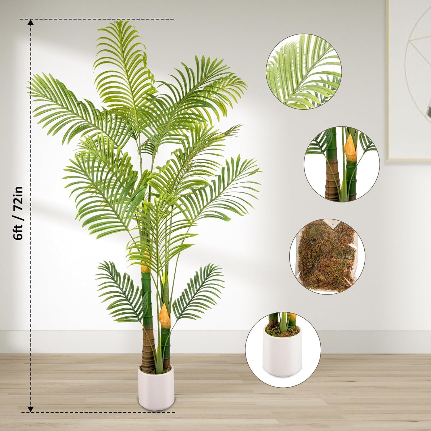 Artificial Fake Palm Tree 6FT 2Pack with White Planter & Free Moss, UV Resistant Artificial Palm Tree for Outdoors, Fake Plants for Poolside Home Room Decor, Faux Plants Outdoor Decor