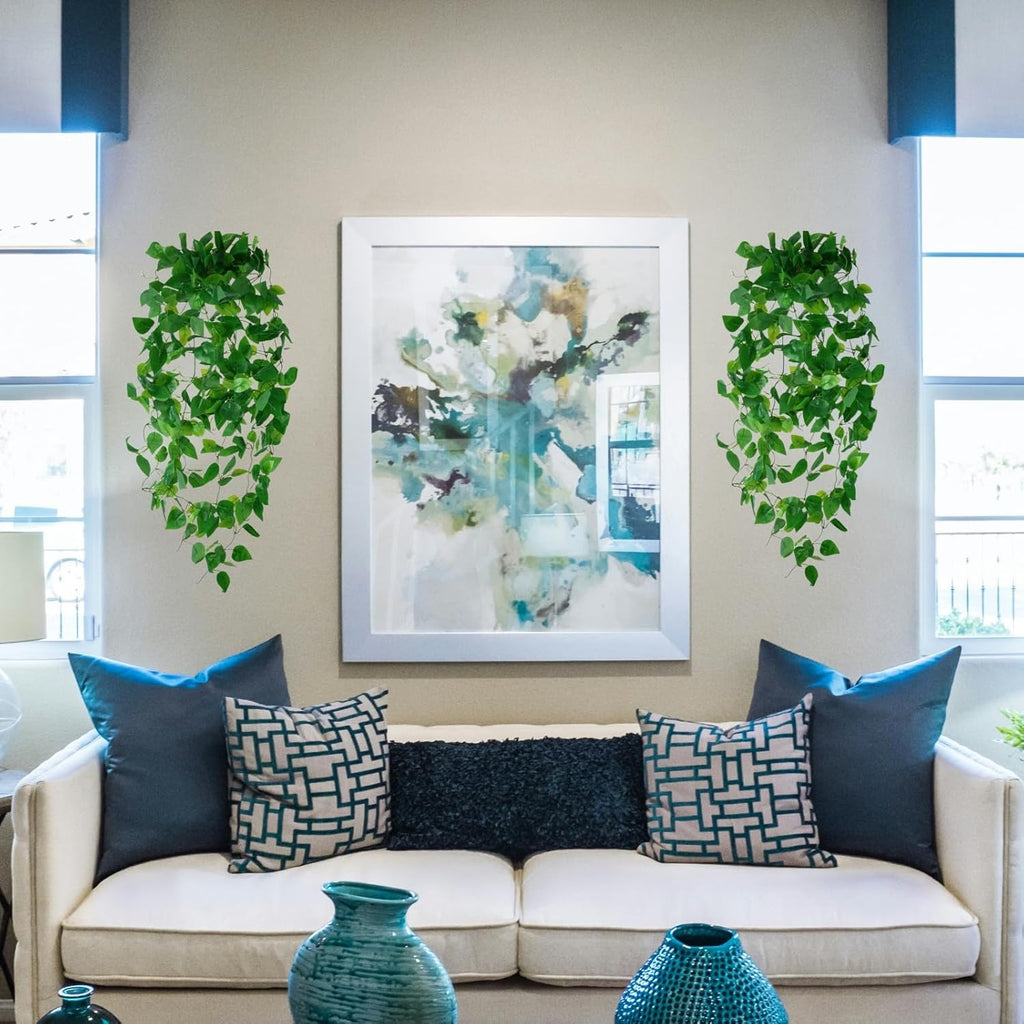 Fake Hanging Plants Vines(4pcs) for Room Decor, Artificial Ivy Greenery Garlands for Home Bedroom Living Aesthetic Kitchen Office Wall Patio Bookshelf,Indoor,Outdoor Farmhouse Decorations(No Basket)