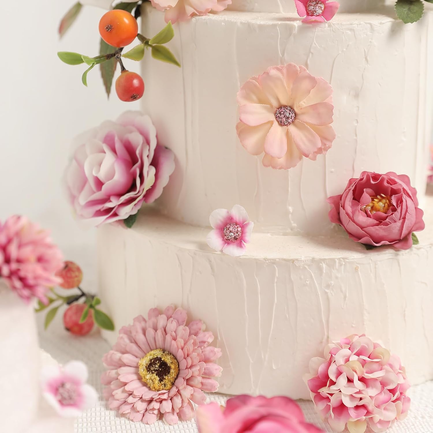 YYHUAWU Faux Flower Heads Mini Artificial Flower Heads Fake Peony Daisy Rose Flowers Multicolor Small Silk Daisy Flower Heads for Craft Garland Wedding Party DIY Home Decoration