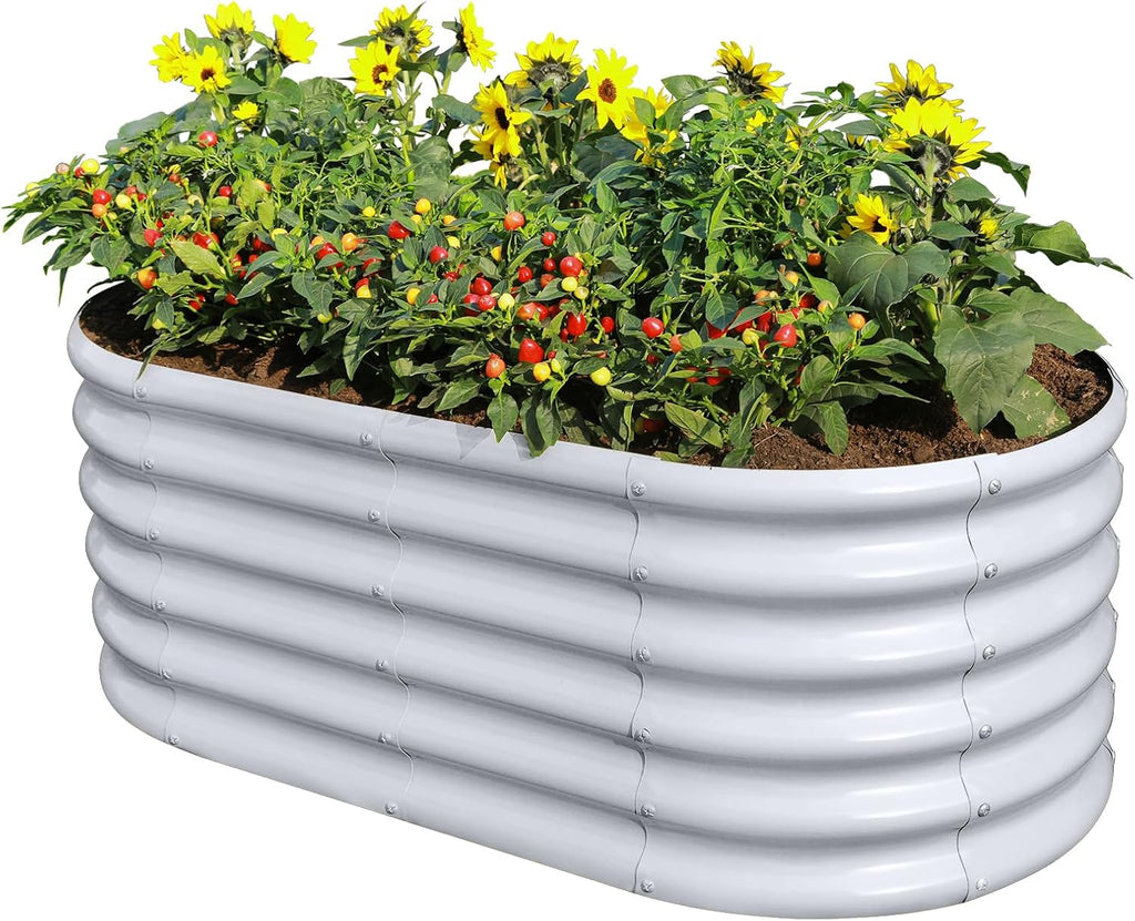 Land Guard 18“ Tall 4×2ft Galvanized Raised Garden Bed Kit, Galvanized Planter Garden Boxes Outdoor, Oval Large Metal Raised Garden Bed for Vegetables……… (Modern Gray, 4×2×1.5ft)
