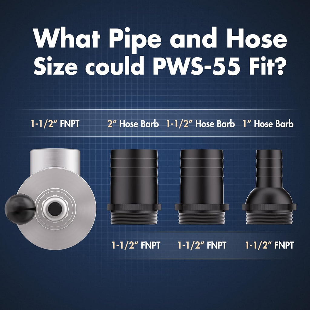 HQUA PWS-55 55W Pond Pool UV Purifier Clarifier, Weatherproof IP67, Stainless Steel UV Reactor, Pond Size Up to 8000 Gallons, Max Flow Rate 2700 GPH
