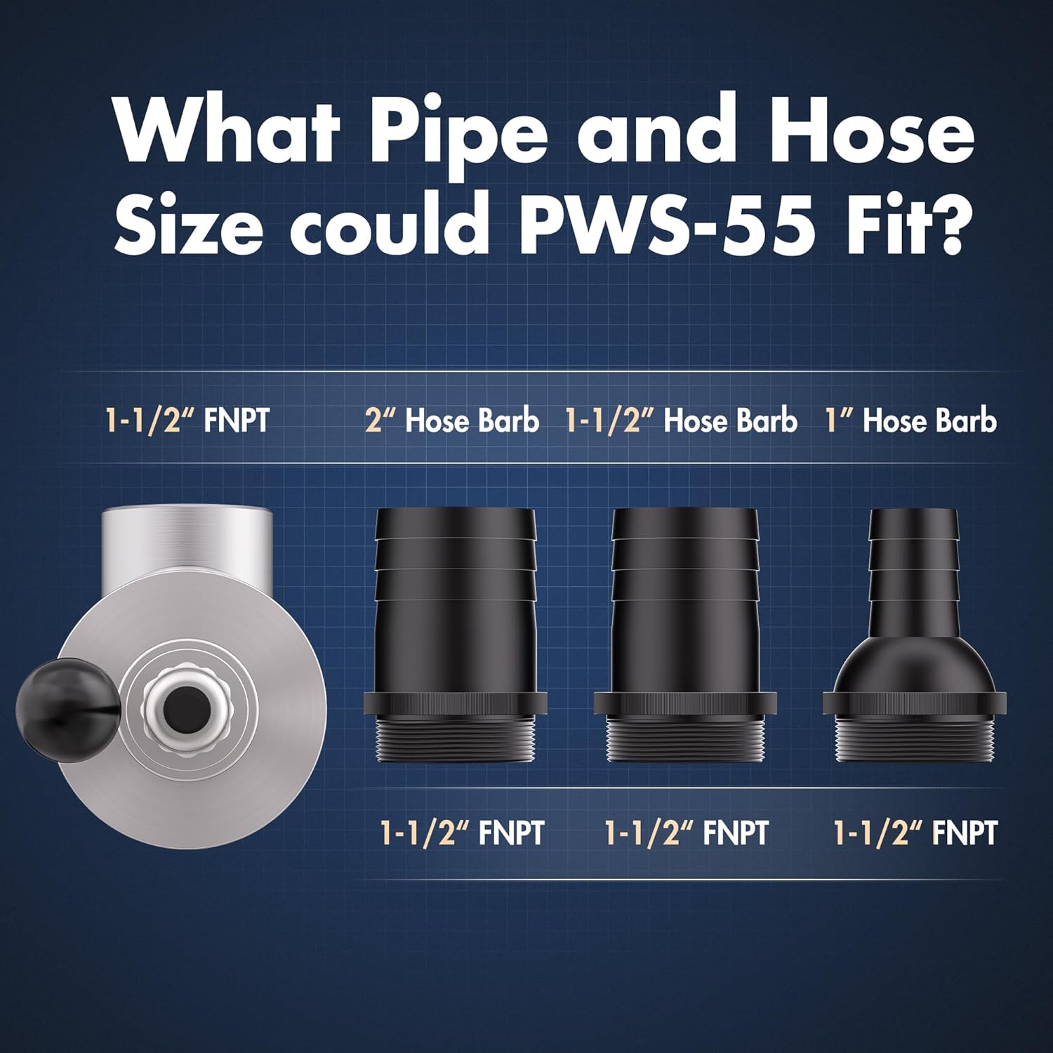 HQUA PWS-55 55W Pond Pool UV Purifier Clarifier, Weatherproof IP67, Stainless Steel UV Reactor, Pond Size Up to 8000 Gallons, Max Flow Rate 2700 GPH