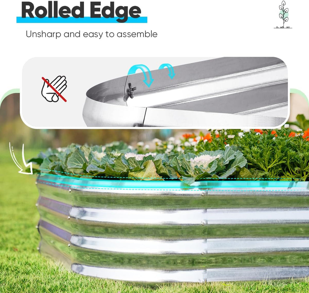 Quictent Galvanized Raised Garden Bed Kit, 6x3x1ft Oval Large Metal Outdoor Planting Box, Ground Planter Strengthened by Crossbar, Silver