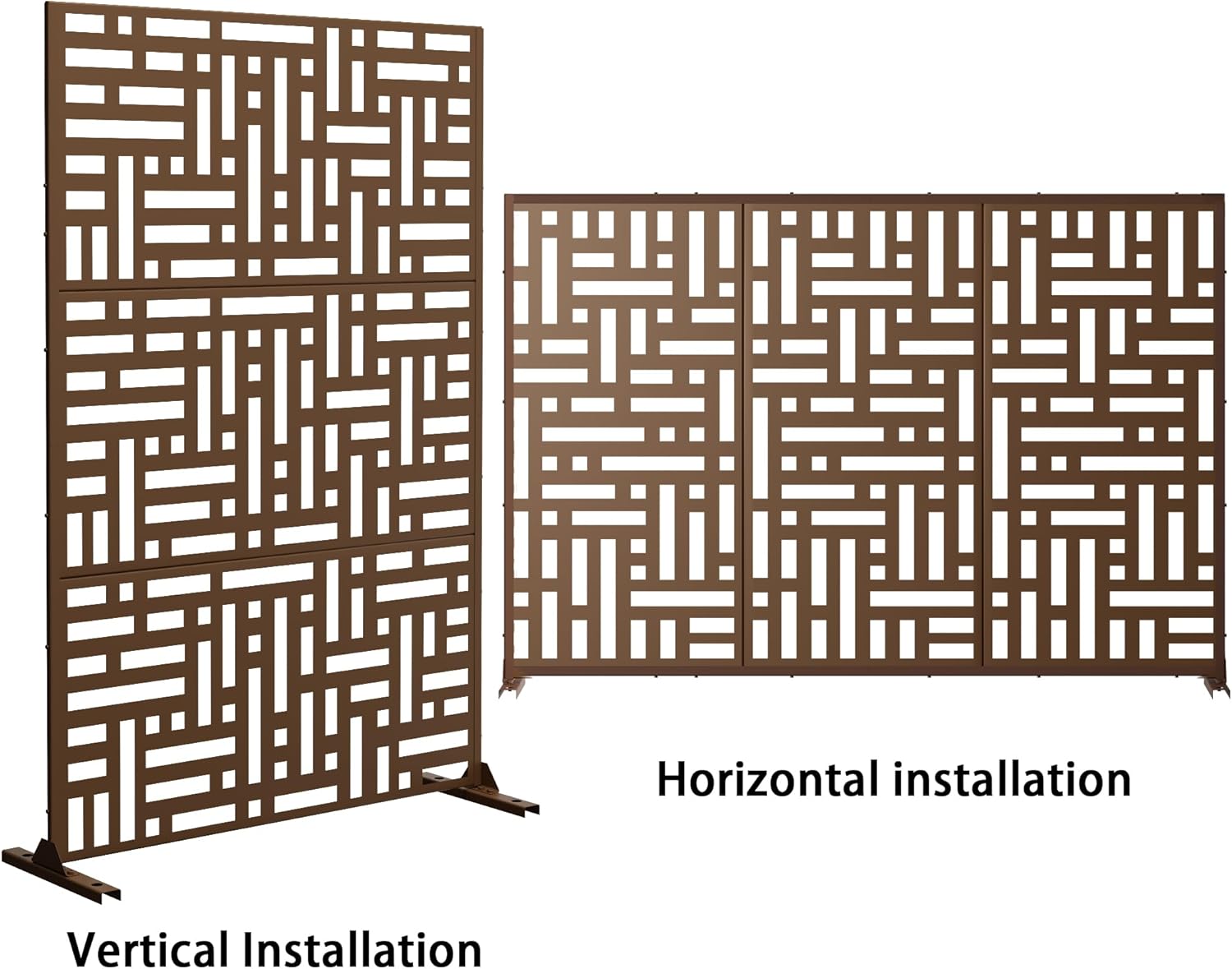 Metal Privacy Screen Outdoor 72" H×47" W,Freestanding Decorative Privacy Screen for Balcony Yard&Garden,Privacy Fence-Brown&Street