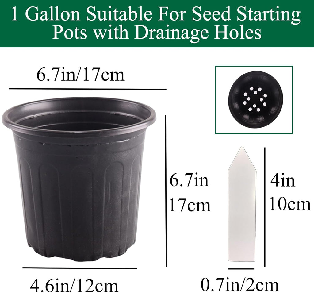 50 Pack 1 Gallon Flexible Plant Nursery Pots Plastic Seedling Starting Pots with Drainage Holes Soft Flower Pots Plant Container with Plant Labels, Black