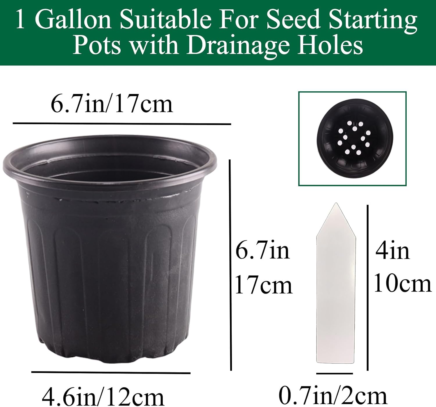 100 Pack 1 Gallon Flexible Plant Nursery Pots Plastic Seedling Starting Pots with Drainage Holes Soft Flower Pots Plant Container with Plant Labels, Black