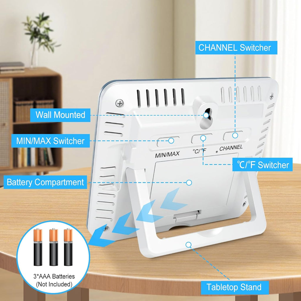 Urageuxy Weather Station Wireless Indoor Outdoor Thermometer with 3 Sensors, Remote Temperature Monitor with Humidity for Home, Baby Nursery, Room, Attic, Patio, Grey