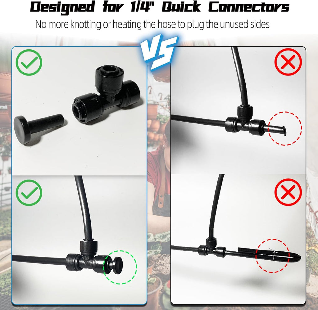 30 Pack 1/4" End Plugs for Quick Connect 1/4" Drip Irrigation Tee Connectors, Leak-Free End Closure Parts End Cap Fittings for Quick Connect Drip Irrigation System