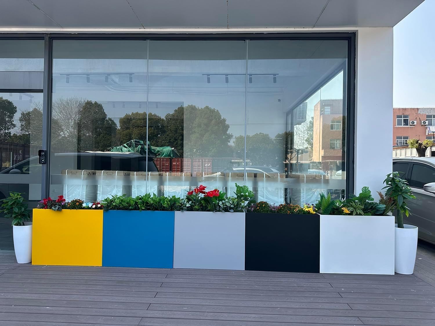 38" L x 13" W x 30" H Metal Tall Rectangular Planter - Large Planter Box for Outdoor Patio/Porch Modern Design for Plants, Flowers, Garden,Spliced Flower Pot (Yellow)