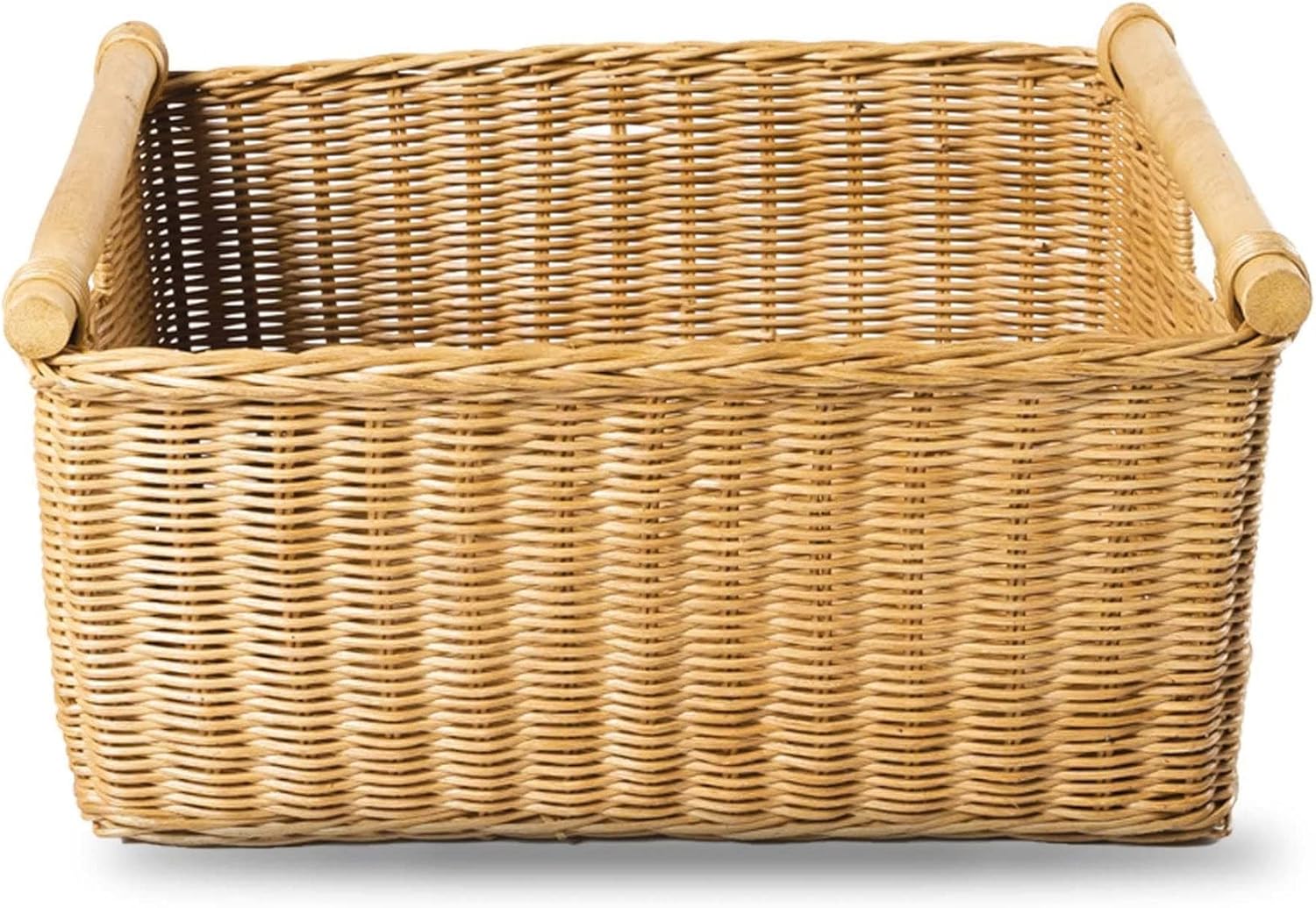 The Basket Lady Pole Handle Wicker Storage Basket, Large, 18 in L x 14.5 in W x 9 in H, Sandstone