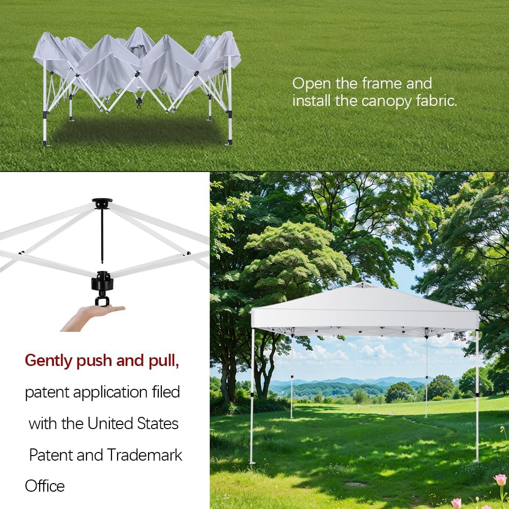 10x10 Pop Up Canopy Tent – One-Person Setup, Waterproof & UV-Blocking, Heavy-Duty Steel Frame, Wheeled Bag & Sandbags – Outdoor Shade for Beach, Camping, Backyard, Tailgate, Events (White)